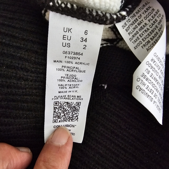 Collusion Women’s sweater black and white striped crew neck size 4/Small crop - Picture 5 of 6
